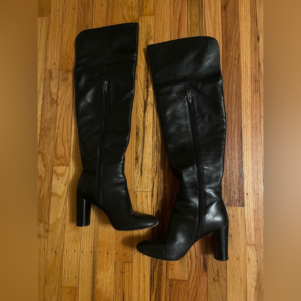 I.N.C. Concept over the knee black leather zip up  boots